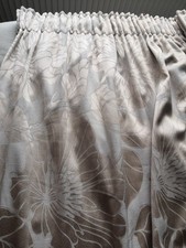 BEDECK IVORY & GOLD LEAF JACQUARD SATEEN LINED PENCIL PLEAT CURTAINS