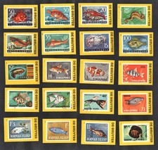 Tropical Fish On World Stamps 20 Match Label Stamp Cards 1970's Angel Harlequin