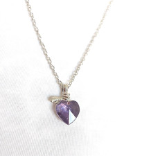 PRETTY PURPLE RHINESTONE HEART WITH RIBBON PENDANT NECKLACE.  IDEAL GIFT