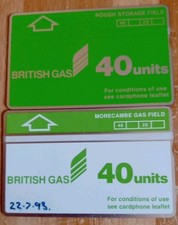 2 BT British Gas Phonecards. Morecambe Gas Field Also Rough Storage Field.