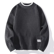 Mens Solid Warm Sweater Jumpers O Neck Knitted Sweatshirts Pullover grey M