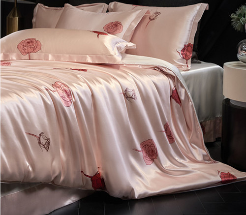 Floral silk bedding set with - bedding,