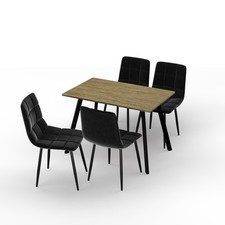 110cm Dining Table & 4 Pcs Velvet Chairs Set Modern Metal Kitchen Furniture