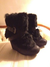vintage ash fur wedge boots