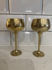 2 Vintage Etched Brass Goblets