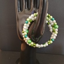 Beautiful Handmade Beaded 3 Coil Memory Wire Bracelet, Green