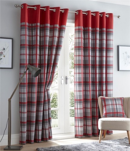 Tartan check eyelet curtain - tartan,