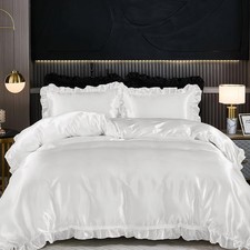 White Silk Bedding Set Ruffle