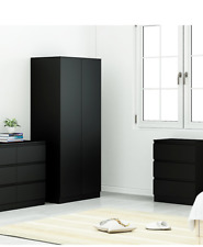 Stora 80cm Modern Bedroom 2 Door Wardrobe with Storage Shelves Matt Black EX DEM