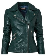 Joe Browns Women's Dark Green Unique Biker Leather Jacket - UK 8