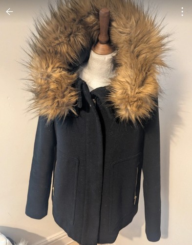 Zara black coat with faux - black,