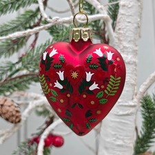Scandi Alpine red glass heart folk art Christmas tree decoration Gisela Graham