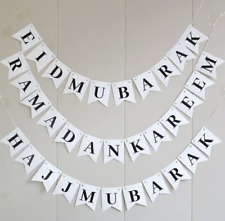 White Eid Ramadan Kareem Hajj Mubarak banner Bunting Hanging Decoration Occasion