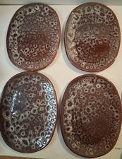 Vintage Kernewek Pottery Ltd Honeycomb/Lava Drip Oval Dinner Plates ~ Set Of 4