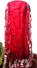Whitefriars Heavy Glass Red Bark Vase. 7 3/8 inches High.