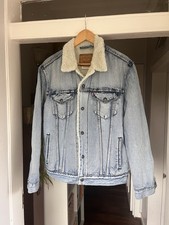 Levi’s Light Blue Denim Sherpa Jacket Trucker Size M Borg 