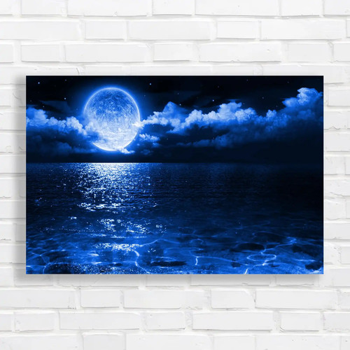 Romantic full moon sea - romantic,