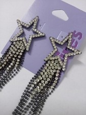 Claires Accessories Dangly Earrings Star Crystals Sparkly Diamante Black RRP £12
