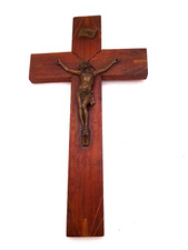 Antique 20th century continental religious wooden and cast metal crucifix. C1900