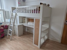 Multi Purpose Feather & Black Bunk Bed & Mattress. Desk &  Bookcase & Cupboard!