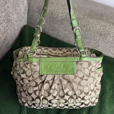 2000s y2k vintage coach beige & green signature pleated turnlock shoulder bag
