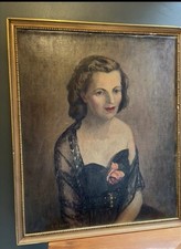 A  large Vintage ? Antique Style Oil Portrait Painting Of A Young Lady.