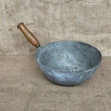 Vintage Round Metal Feed Scoop - Wooden Handle