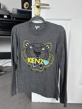 Kenzo Paris Embroidered Tiger Logo Sweater Jumper Mens Grey,  Size Small - used