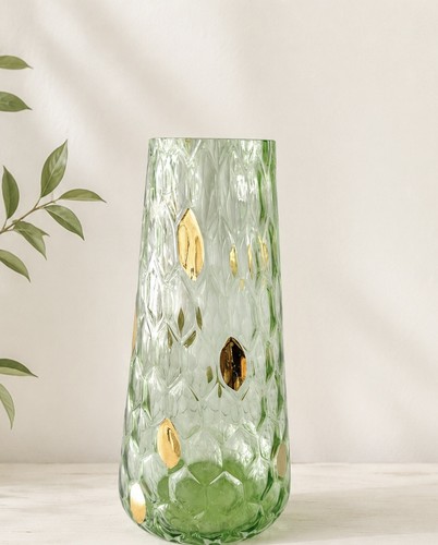 Vintage green glass vase - , with