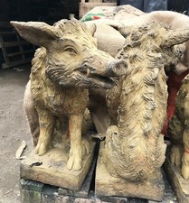 Pair wild boar statues - pair,