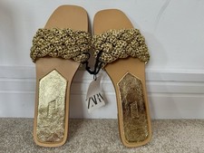 BNWT ZARA GOLD WOVEN SANDALS UK 9 EUR 42