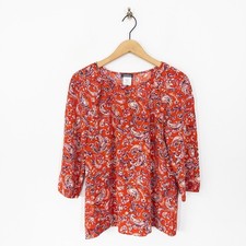 Kim & Co Paisley Printed Foil Blouse Top Size S NEW Red Multi