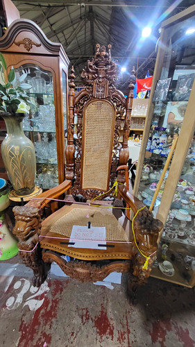 Antique carved wooden throne - antique,