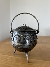 Vintage Cauldron Unusual Dark Metal with Lid Altar Ritual Witchcraft Pagan