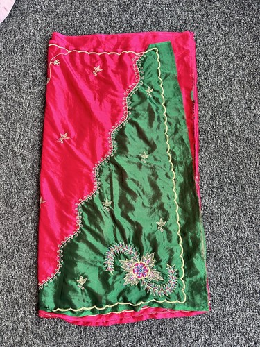 Red green embellished - embellished, silky