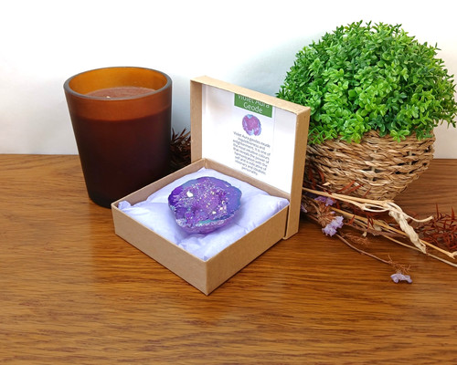 Violet aura quartz geode - aura,