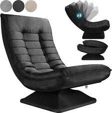 Relaxing Swivel Home Ergonomic Adjustable Backrest Lounge Chair Black Fabric