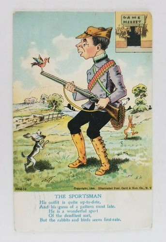 Postcard man hunting with - with, dog
