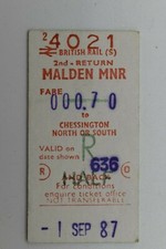 Railway Ticket Malden Manor to Chessington North or South 2nd class BR (S) #4021