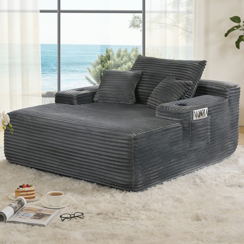 Black corduroy chaise lounge - corduroy,