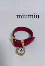 Miu Miu Bracelet Red Leather Gold-Tone Logo Charm Women's Jewelry Pre-owned Auth
