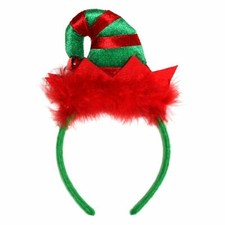 Novelty Red & Green Stripe Christmas Elf Hat Fancy Dress Headband Xmas Costume