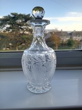 Georgian Victorian Ovoid Body Cut Crystal Hand Engraved Grape & Vine Decanter.