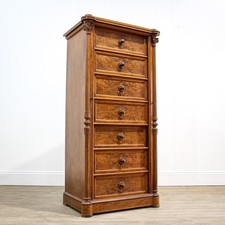 Swedish 7 Drawer Tall Wellington Style Carved Chest