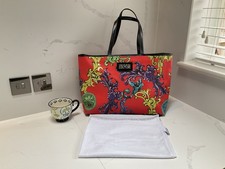 Versace Jeans Couture Large Shoulder Tote Bag Vegan Leather Red Baroque Print Vg