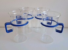 Bodum Bistro 4 Tall Glass Coffee Mugs Blue Holders
