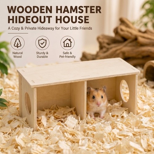 Wooden hamster hideaway house - wooden,