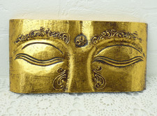 eyes of buddha wooden wall plaque decoration gold coloured 29cm x 14.5cm