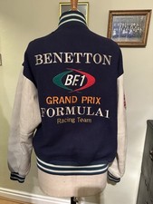 Vintage Benetton Formula 1 Racing Team Leather Wool Varsity Jacket Size 48