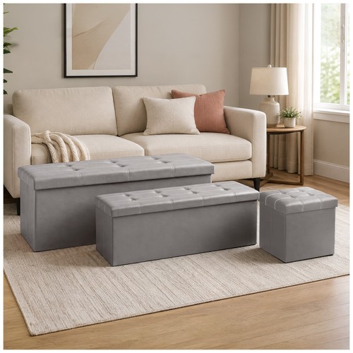 Faux leather ottoman storage - ottoman,